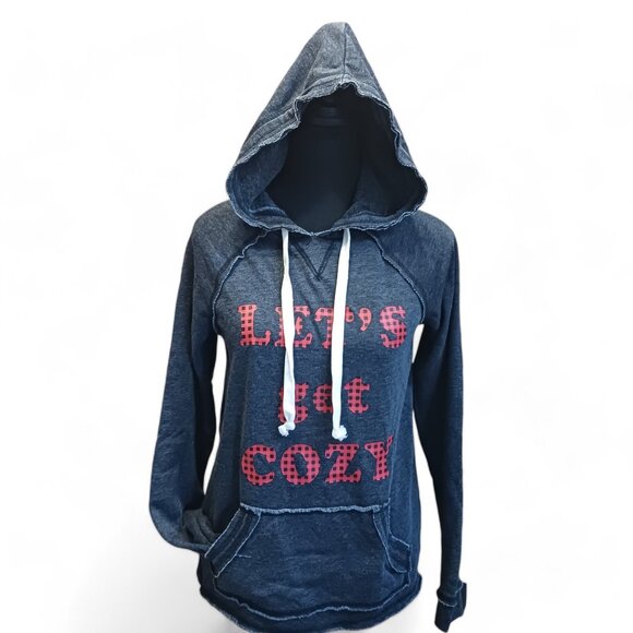 NWT Grayson Threads "Let's Get Cozy" Gray Distressed Kangaroo Hoodie Size XS - Picture 2 of 15
